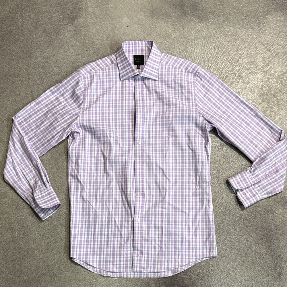 Hickey Freeman Modern Fit Lavender Check Dress Shirt (15.5 x 34/35)